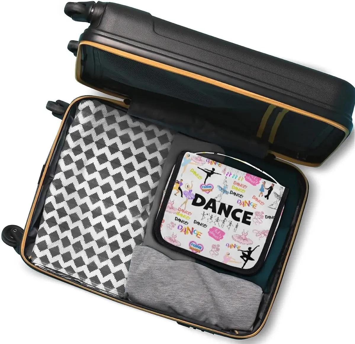 Travel Toiletry Bag for Women Girls with Hanging Hook Cute Pink Ballet Dancer Skull Dance Pattern Makeup Cosmetic Bag Organizer Travel Bag for Toiletries Essentials Accessories, Large Size