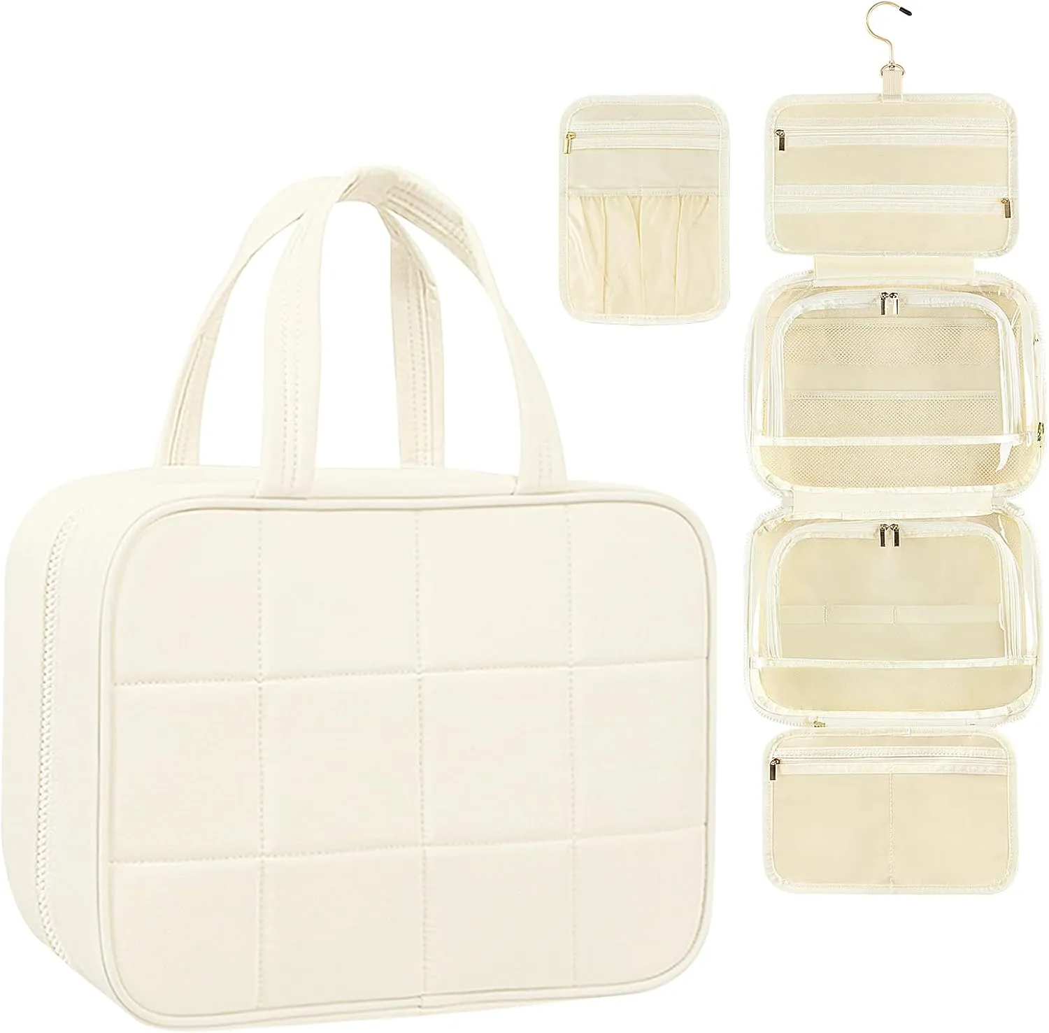 Travel Toiletry Bag for Women Hanging Travel Toiletry Bag with Makeup Organizer PVC Waterproof Travel Essentials Packing Organizers with Hanging Hook