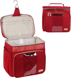 Travel Toiletry Bag for Women, Water Resistant Portable Hanging Toiletry Bags for Traveling, College Dorm, Bathroom, Gym, Shower Caddy, Organizer for Full Sized Bottles, Toiletries (Wine Red)