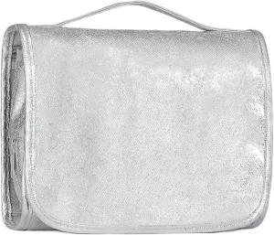 Travel Toiletry Bag for Women,Hanging Travel Toiletry Bag with Jewelry Organizer Compartment,Makeup Bag, Waterproof and Dirt Resistant, Travel Essentials,Bright Silver