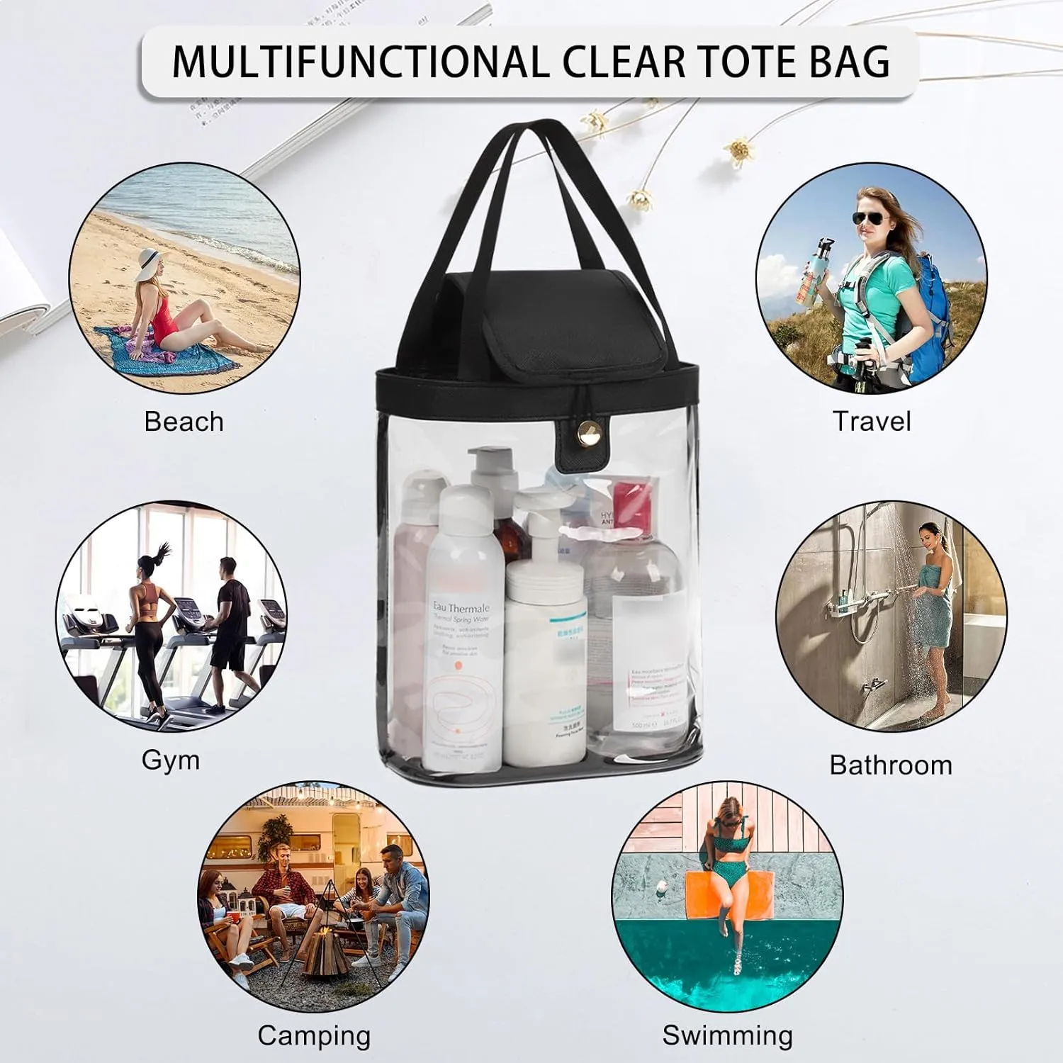 Travel Toiletry Bag, Hanging Clear Toiletry Bag for Women Men, Waterproof Travel Bag for Toiletries, Clear Makeup Bag Portable Shower Bag With Hanging Hook for Bathroom, Gym, Camping