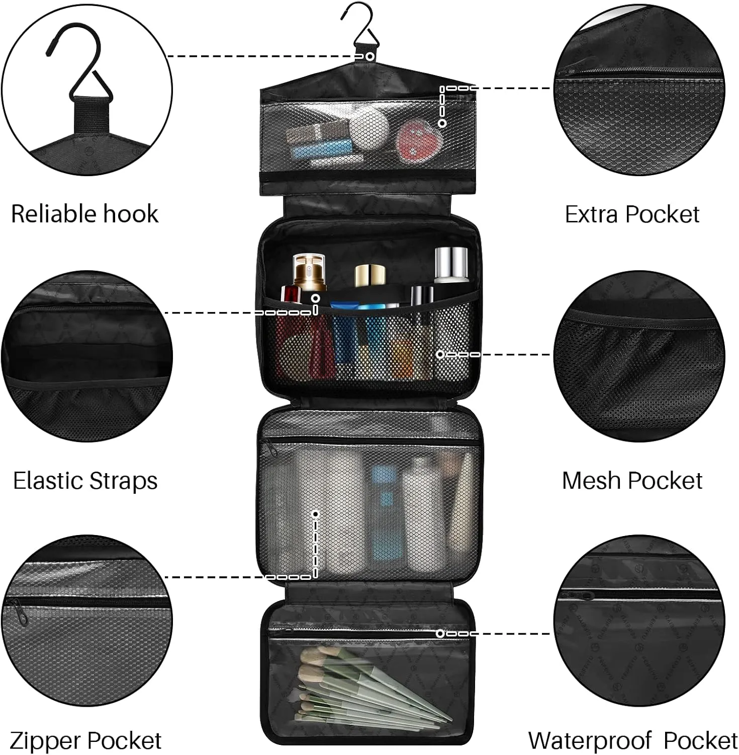 Travel Toiletry Bag Hanging Cosmetic Bag Compact Toiletry Bag with Large Capacity for Women Large Brown Plants