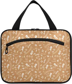 Travel Toiletry Bag Hanging Cosmetic Bag Compact Toiletry Bag with Large Capacity for Women Large Brown Plants