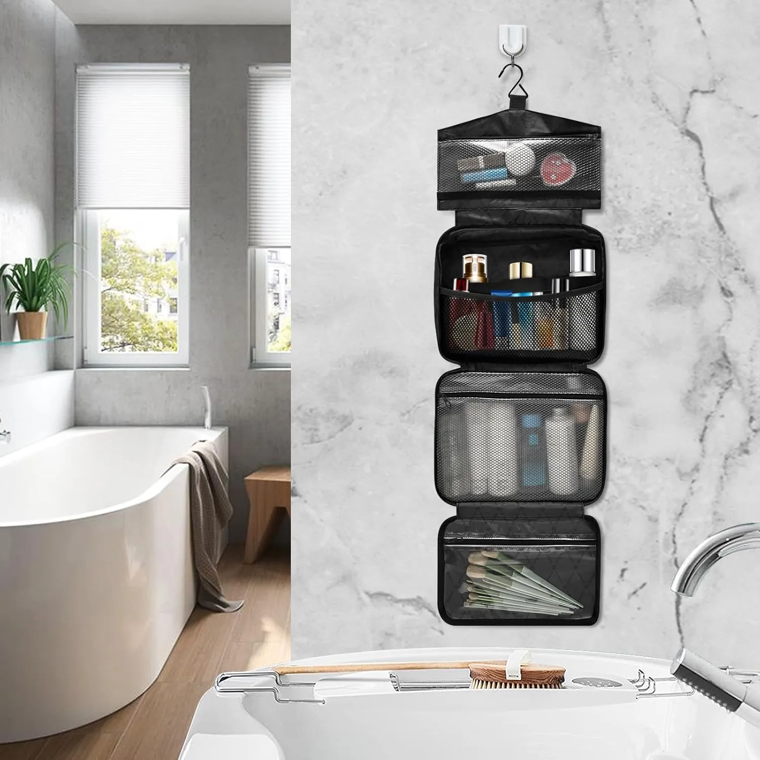 Travel Toiletry Bag Hanging Cosmetic Bag Compact Toiletry Bag with Large Capacity for Women Large Brown Plants