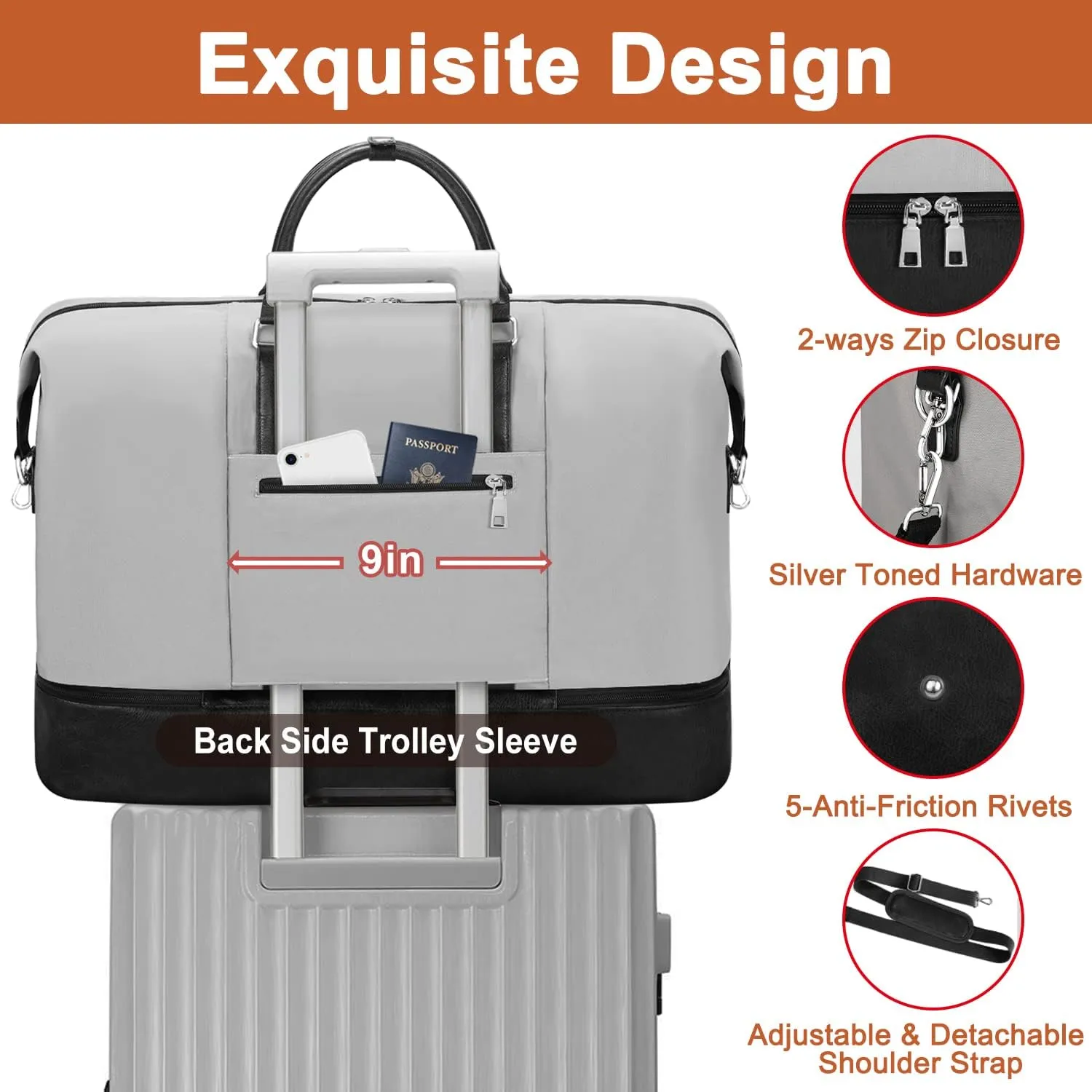 Travel Weekender Bag for Women, Overnight Bag with Shoe Compartment, Oversized Travel Duffel Bag Carry On Tote with Trolley Sleeve 21" for Weekend Travel Business Trip