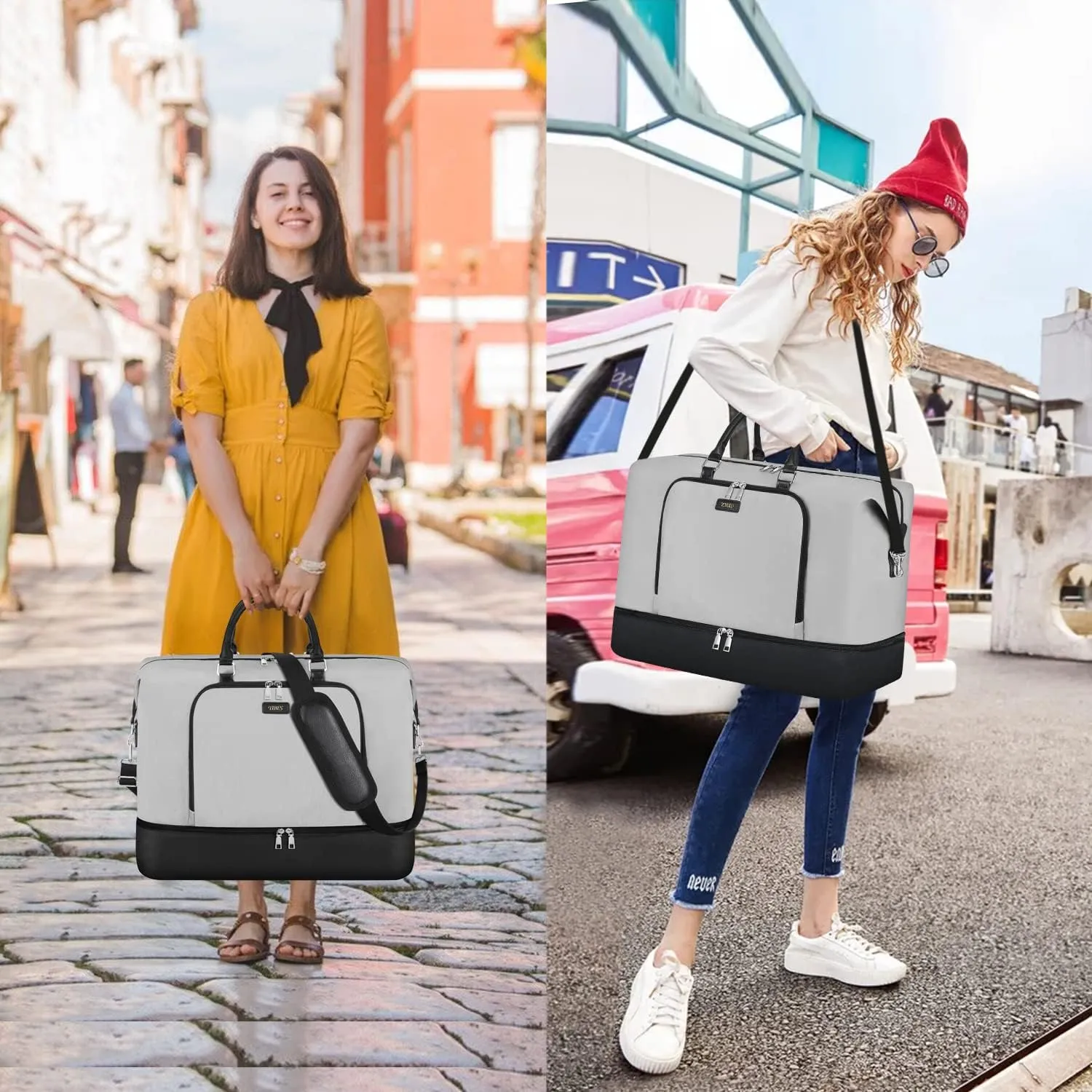 Travel Weekender Bag for Women, Overnight Bag with Shoe Compartment, Oversized Travel Duffel Bag Carry On Tote with Trolley Sleeve 21" for Weekend Travel Business Trip