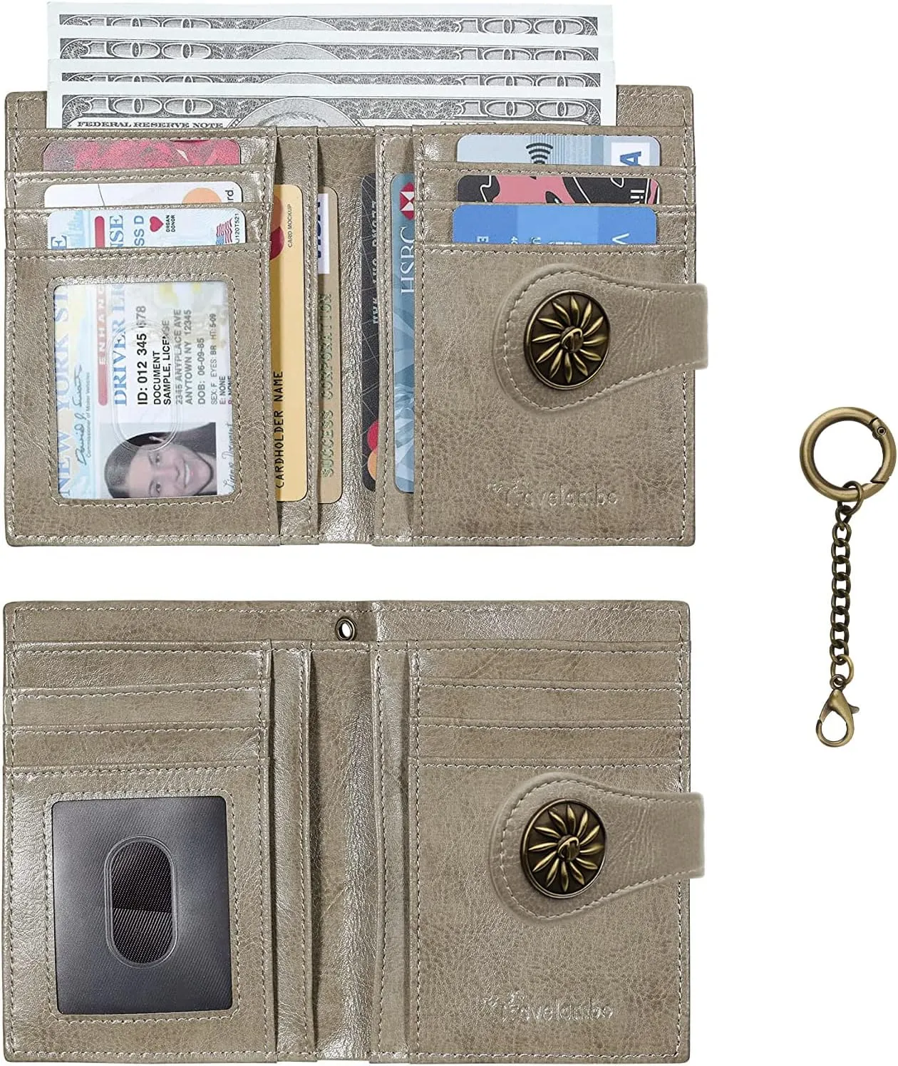 Travelambo Small Womens Wallet with 2 ID Windows, RFID Blocking Bifold Leather Card Holder Purse with Zipper Coin Pocket