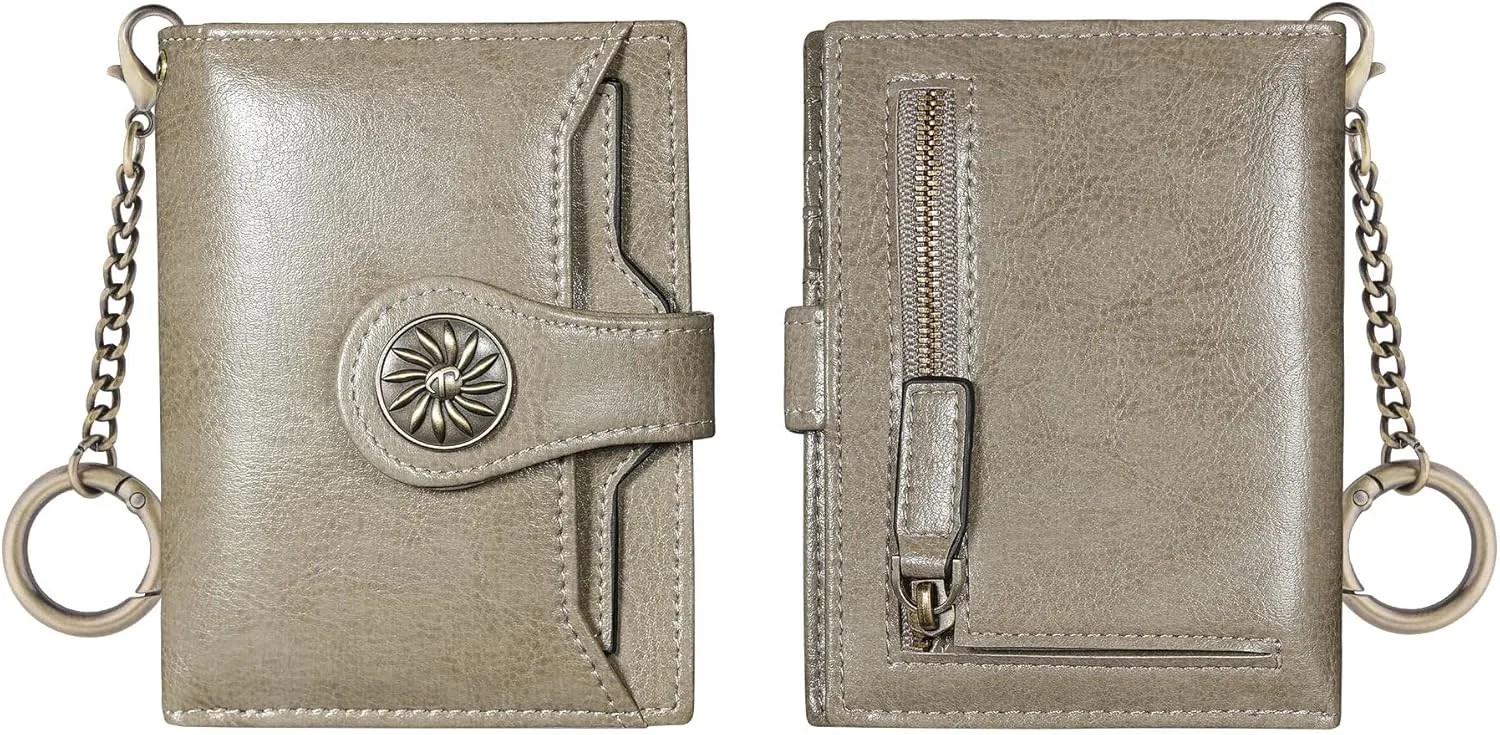 Travelambo Small Womens Wallet with 2 ID Windows, RFID Blocking Bifold Leather Card Holder Purse with Zipper Coin Pocket