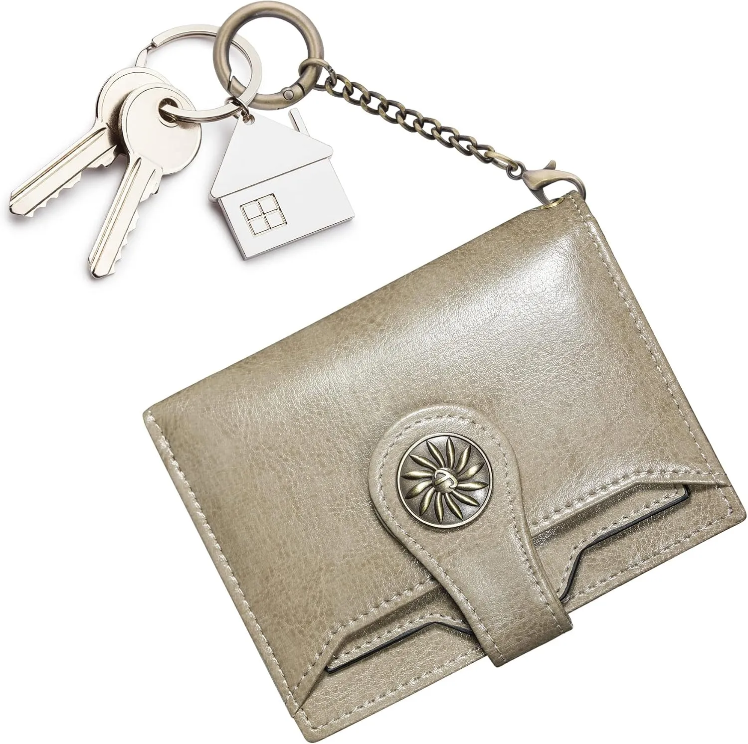Travelambo Small Womens Wallet with 2 ID Windows, RFID Blocking Bifold Leather Card Holder Purse with Zipper Coin Pocket