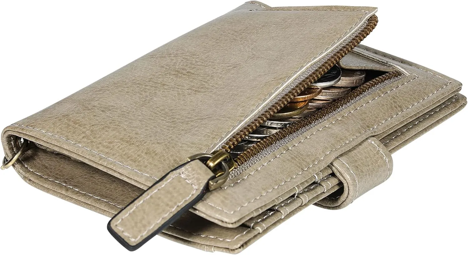Travelambo Small Womens Wallet with 2 ID Windows, RFID Blocking Bifold Leather Card Holder Purse with Zipper Coin Pocket