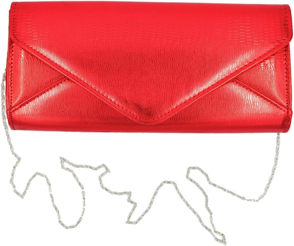 TrendsBlue Elegant Large PU Leather Textured Shine Envelope Flap Clutch Evening Bag Handbag
