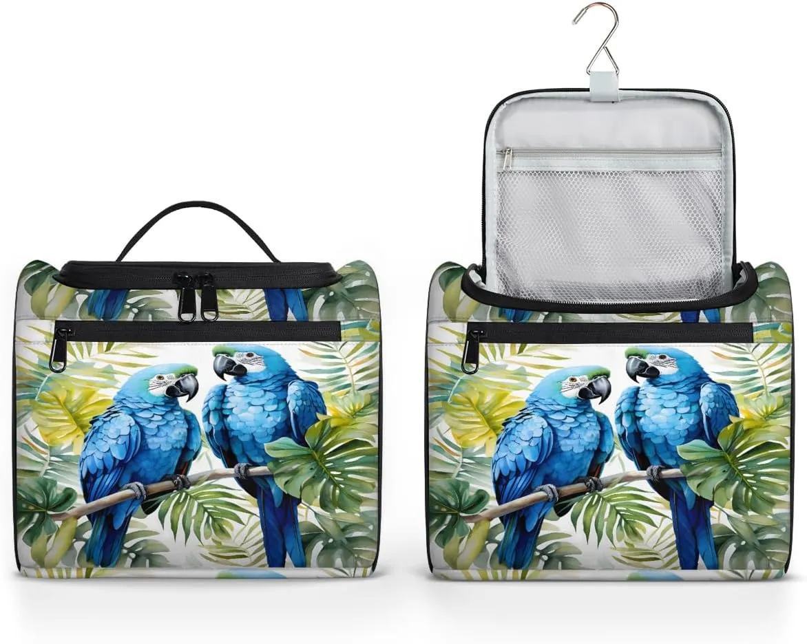 Tropical Parrot Travel Toiletry Bag for Men and Women, Large Hanging Makeup Bag Organizer Toiletries Bag for Travel, Cosmetic Bag with Handle