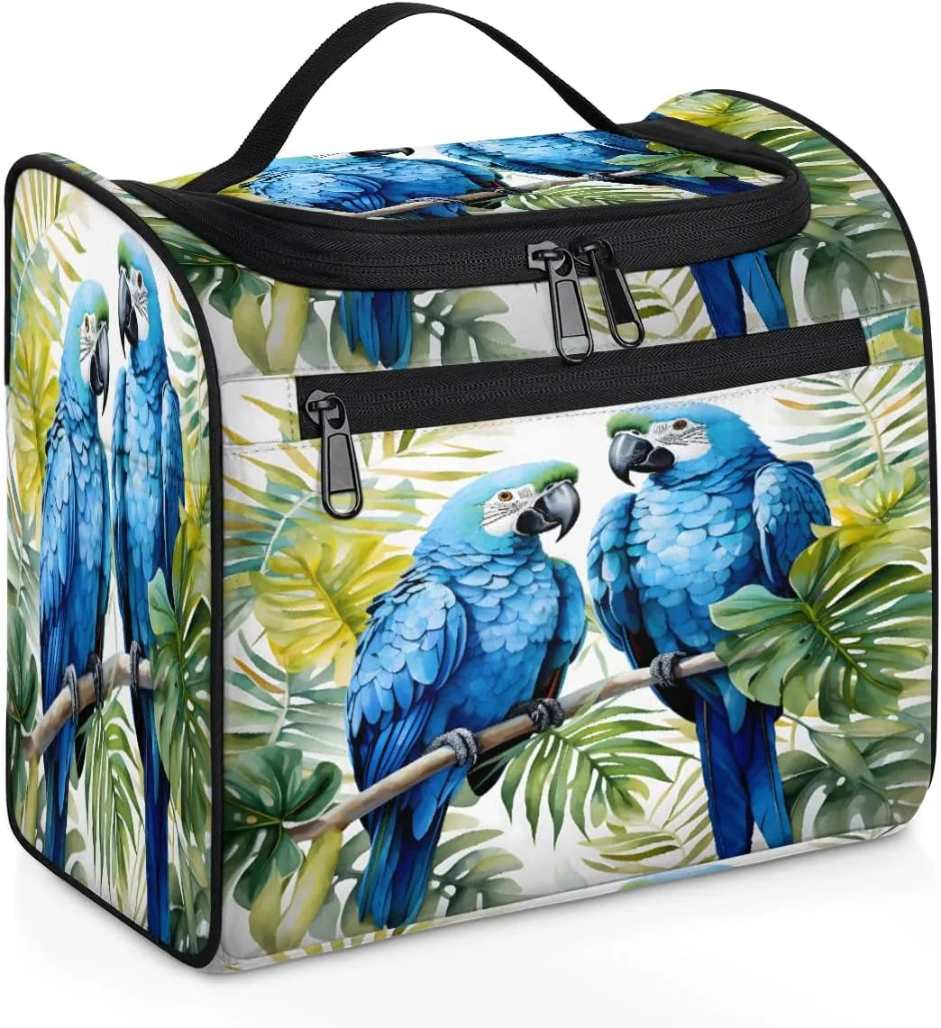 Tropical Parrot Travel Toiletry Bag for Men and Women, Large Hanging Makeup Bag Organizer Toiletries Bag for Travel, Cosmetic Bag with Handle