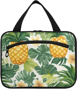 Tropical Pineapple Golden Yellow Green Palm Leaves Flower hanging men toiletry bag with hook, designer accessories cosmetic bags for travel accessories for women cruises maletín para