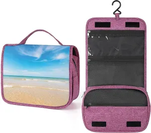 Tropical Sea,Toiletry Bag Hanging Travel Makeup Organizer,Tropical Hawaiian Beach,Cosmetic Makeup Bag for Full Sized Toiletries,Blue Yellow
