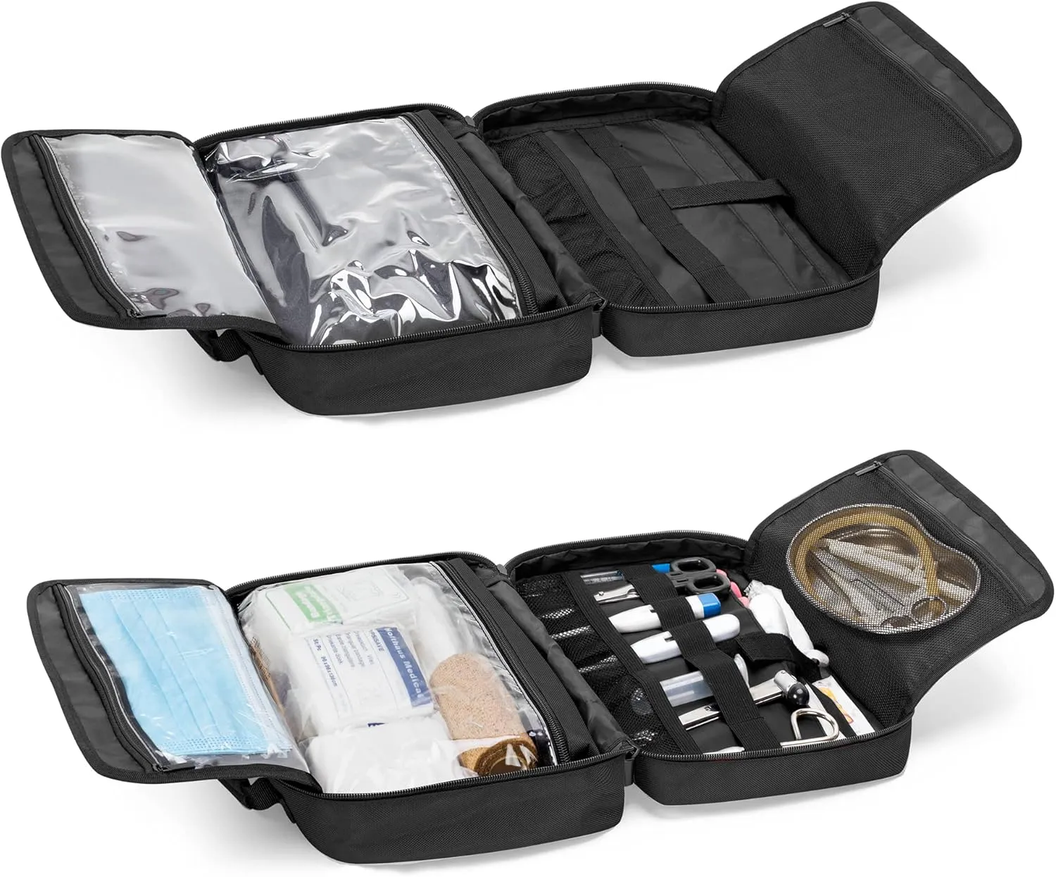 Trunab Portable First Aid Bag Empty, Medical Supplies Bag with 2 Inner Flap, Emergency Trauma Bag for Accessories, Black