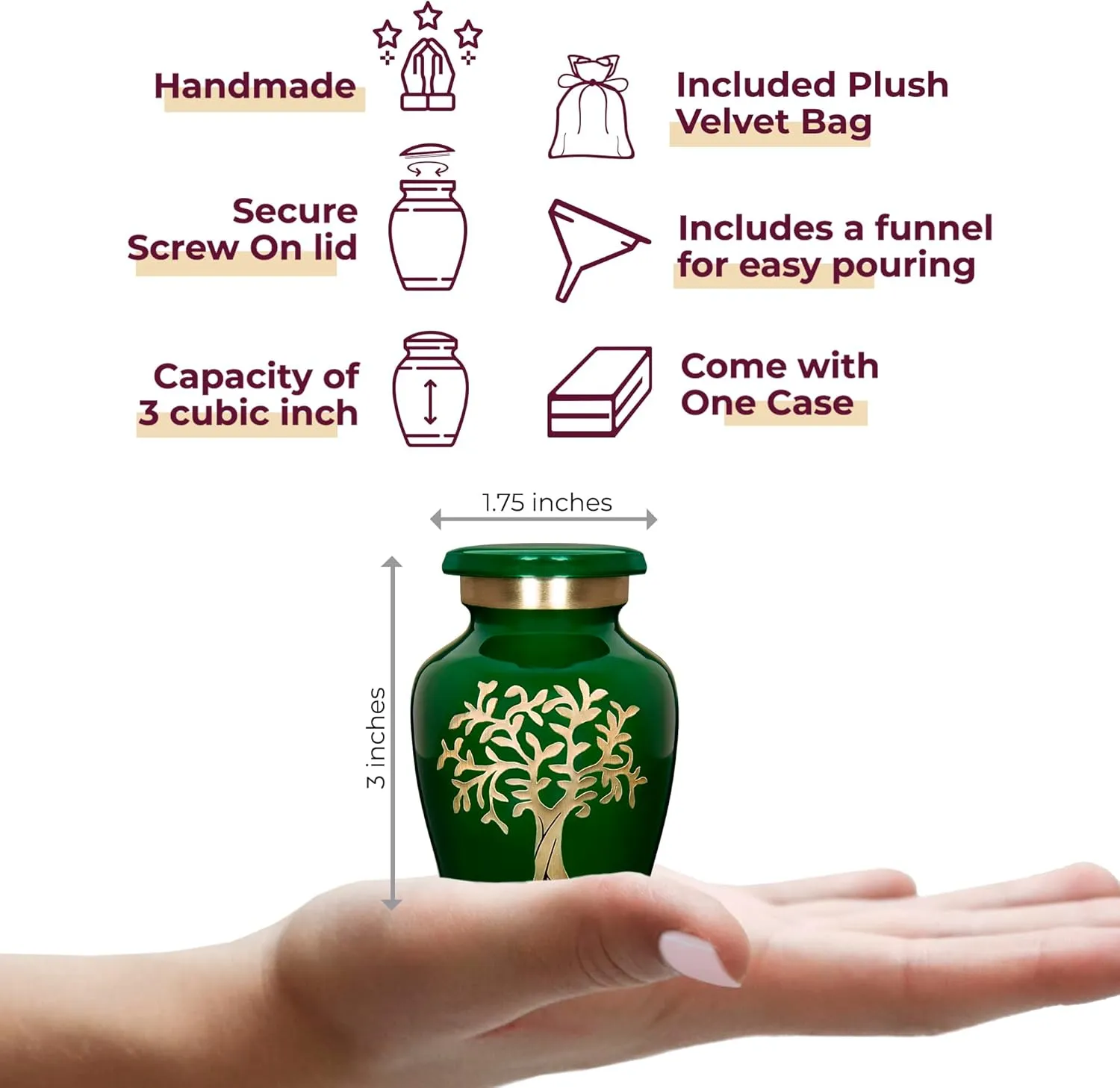 Trupoint Memorials Small Urns for Human Ashes Keepsake, Tree of Life Decorative Mini Cremation Urn for Adult Men and Women, Small Dark Green