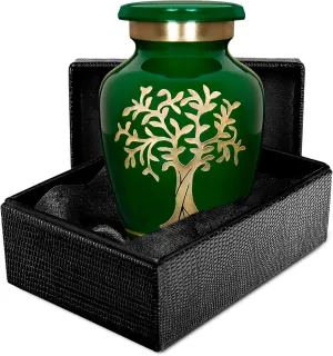 Trupoint Memorials Small Urns for Human Ashes Keepsake, Tree of Life Decorative Mini Cremation Urn for Adult Men and Women, Small Dark Green