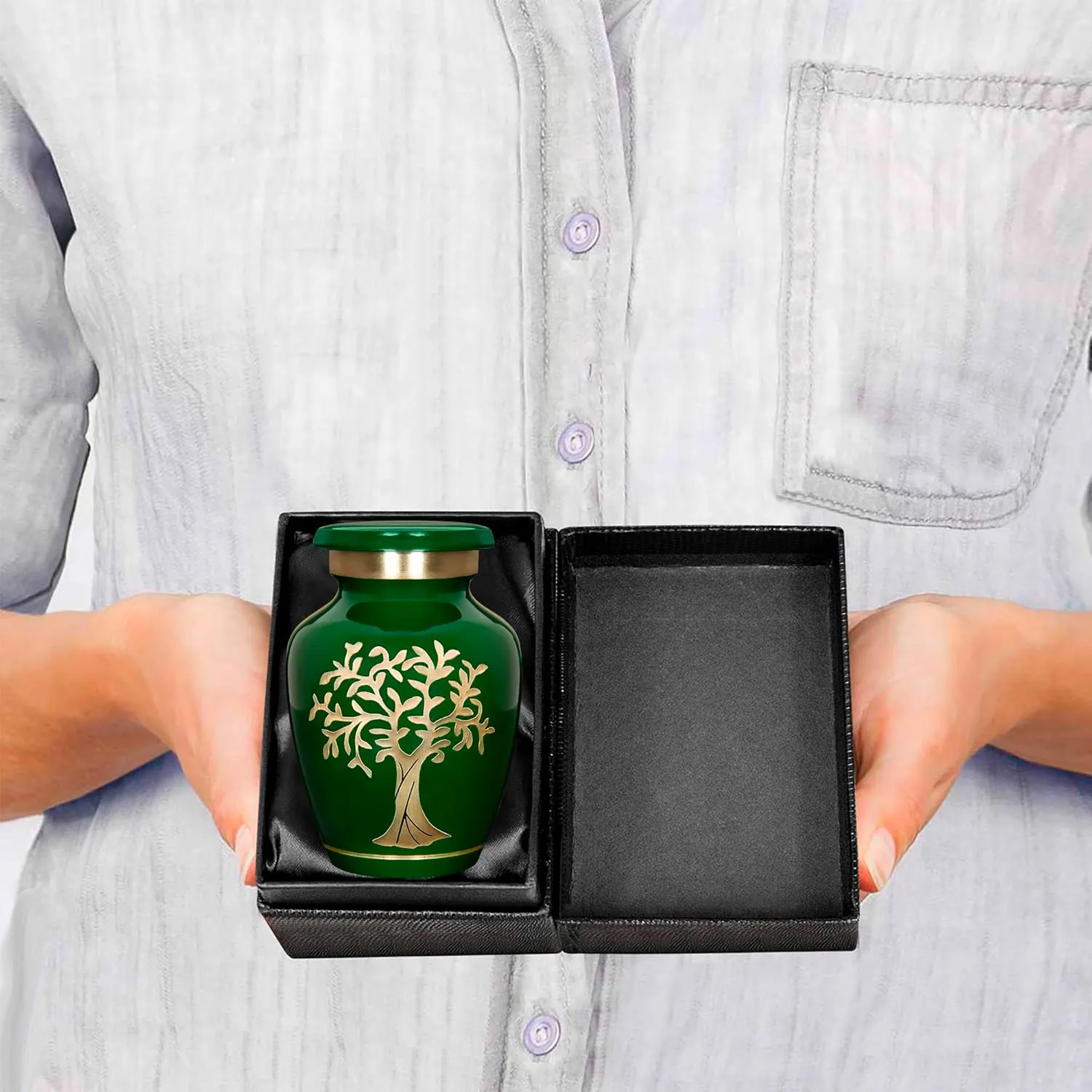 Trupoint Memorials Small Urns for Human Ashes Keepsake, Tree of Life Decorative Mini Cremation Urn for Adult Men and Women, Small Dark Green
