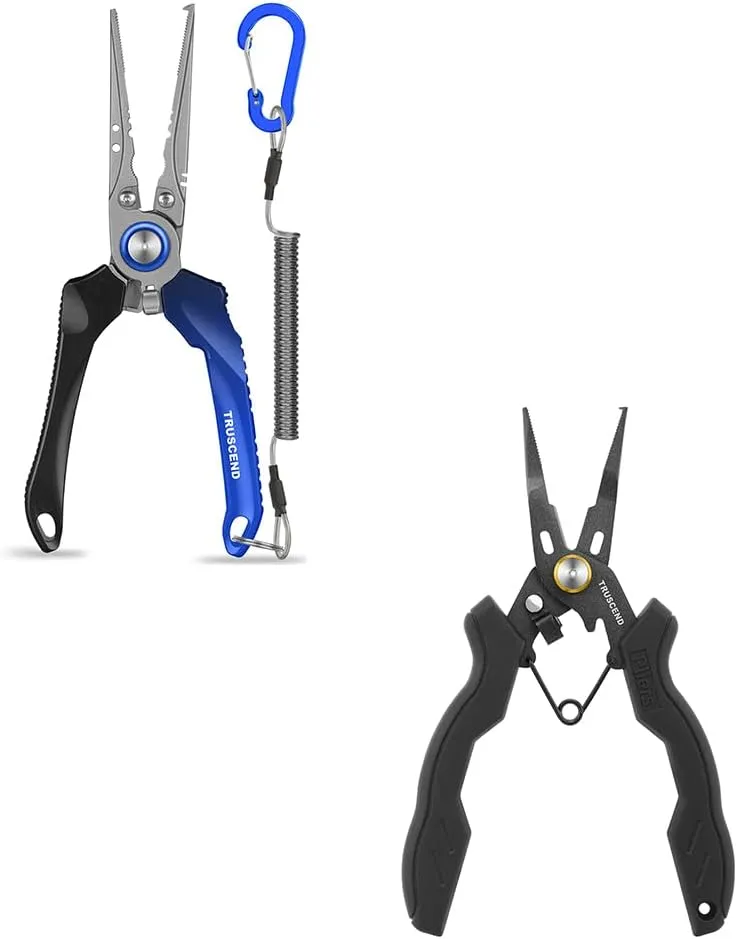 TRUSCEND Lockable Handy Fishing Pliers with Innovative Ergonomic Handle, Saltwater Corrosion Resistant Teflon Coated Fishing Tool, Multi-Function Fishing Gear with Mo-V Cutter, Amazing Fishing Gift