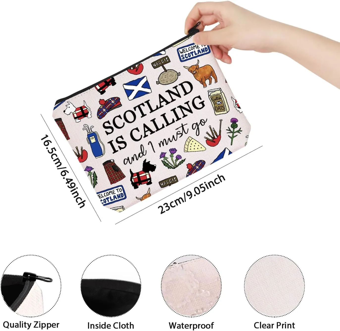 TSOTMO Scotland Makeup Bag Gift Edinburgh Gift Scotland Is Calling And I Must Go Zipper Bag Gift For Scottish (SCOTLAND)
