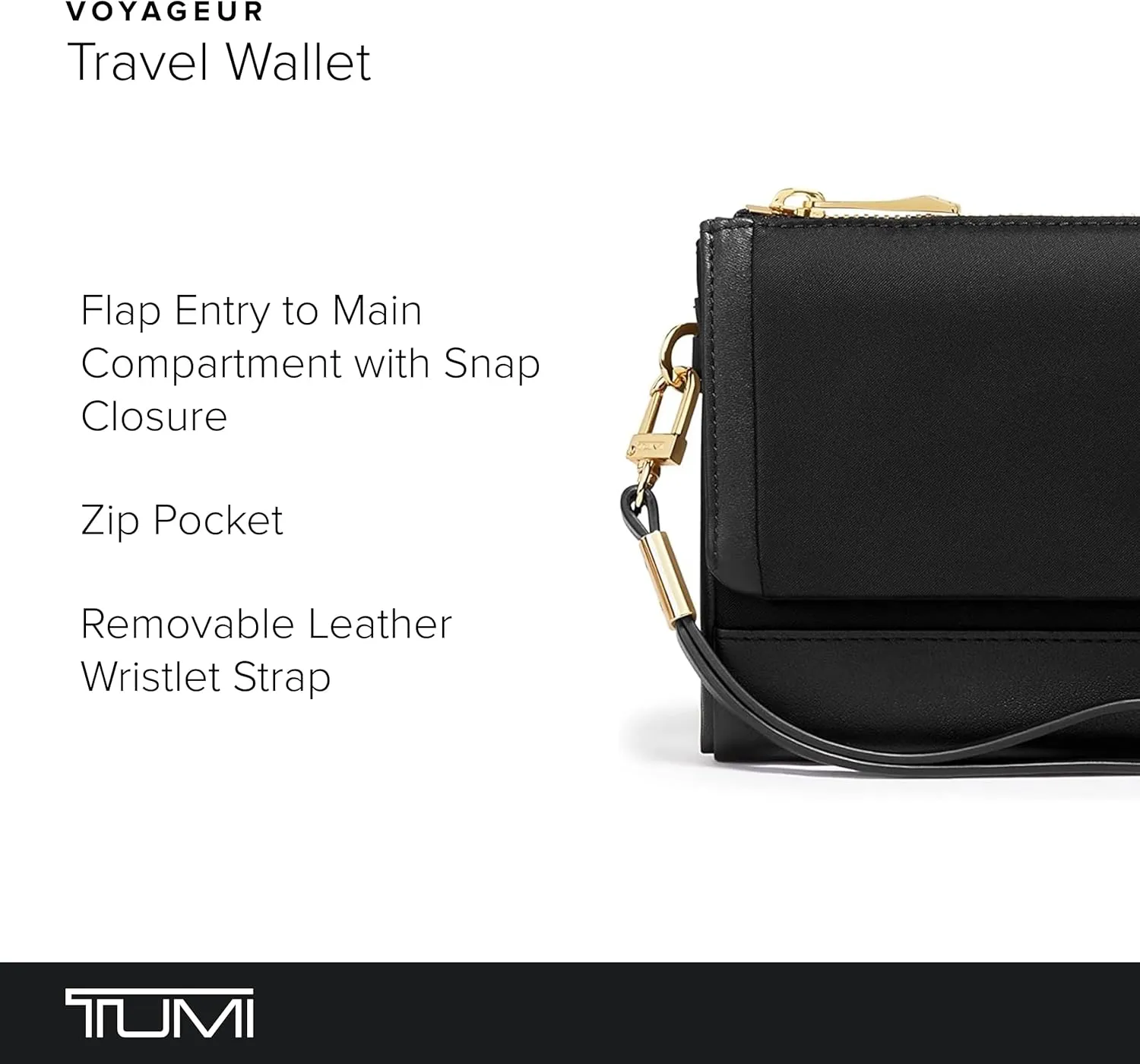 TUMI - Voyageur Travel Wallet - Wristlet Wallet with Passport, Cash & Card Holders - Zipper Wallet for Women - With Gift Box - Black/Gold