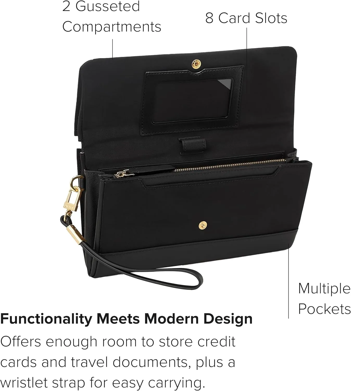 TUMI - Voyageur Travel Wallet - Wristlet Wallet with Passport, Cash & Card Holders - Zipper Wallet for Women - With Gift Box - Black/Gold