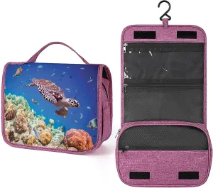 Turtle,Toiletry Bag Hanging Travel Makeup Organizer,Turtle Floating Underwater,Cosmetic Makeup Bag for Full Sized Toiletries,Blue, 215-SDS0326MakeupBagA618