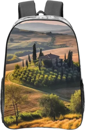 Tuscany Landscape Tree Scenery Farm Clear Backpack Heavy Duty PVC Transparent Backpack for Concert Work Travel Bag