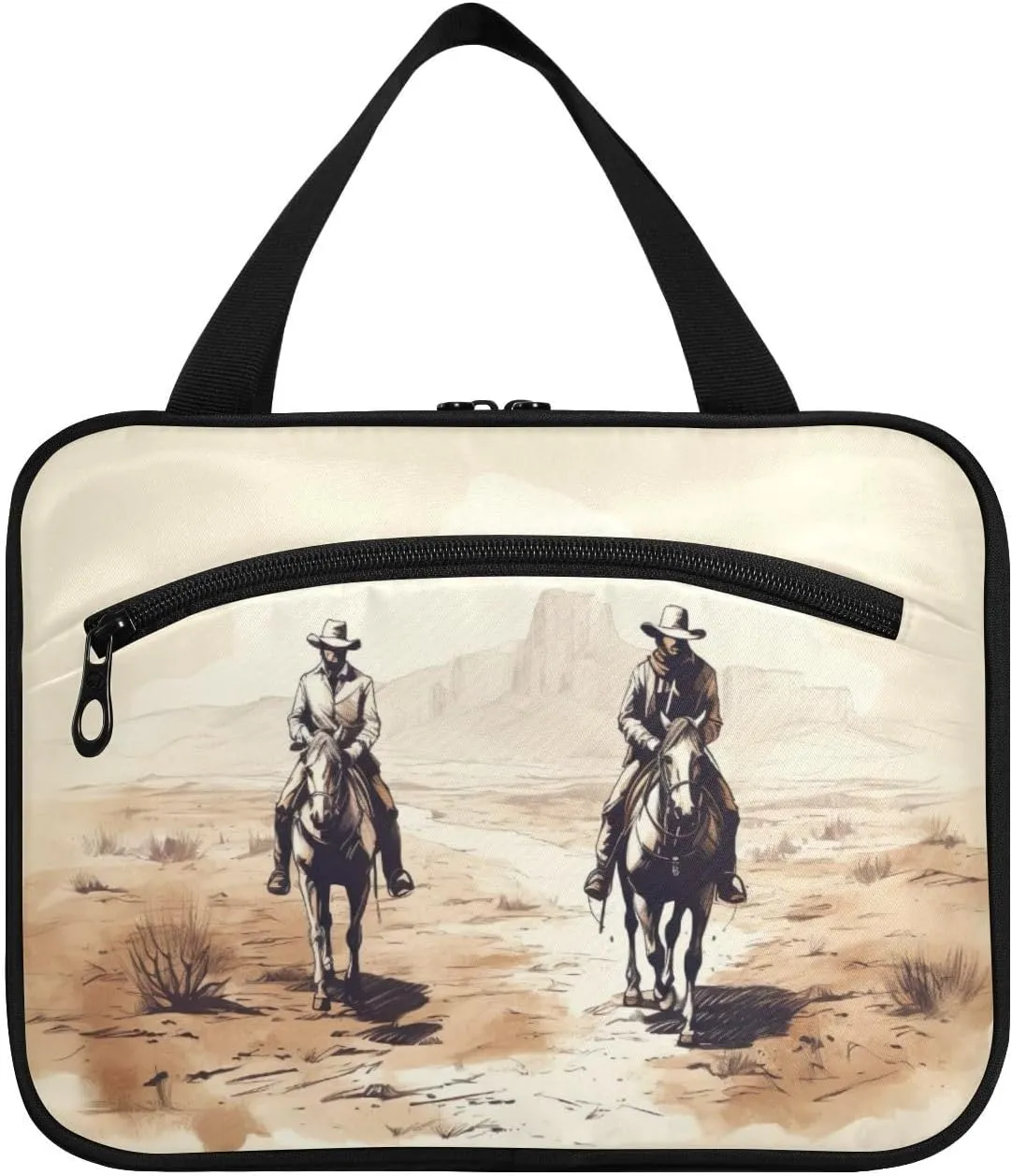 Two Western Cowboys Toiletry Bag, Large Waterproof Hanging Travel Makeup Organizer Bag, Portable Travel Cosmetic Bag with Handle for Women and Men, Medium