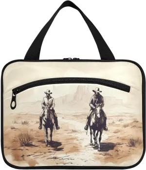 Two Western Cowboys Toiletry Bag, Large Waterproof Hanging Travel Makeup Organizer Bag, Portable Travel Cosmetic Bag with Handle for Women and Men, Medium