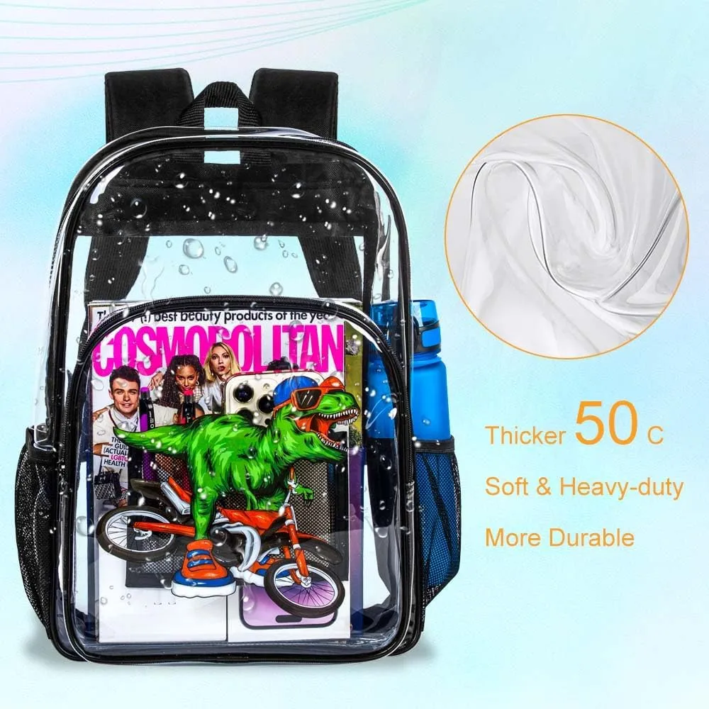 UFNDC 3PCS Clear Backpack for Girls and Boys, Unicorn Cat Transparent Bookbag, See Through School Bag for Kids Elementary