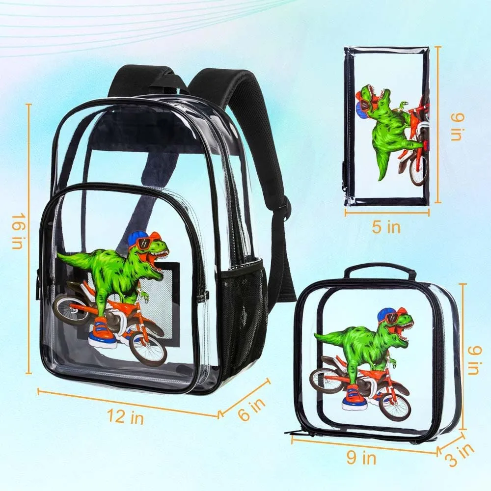UFNDC 3PCS Clear Backpack for Girls and Boys, Unicorn Cat Transparent Bookbag, See Through School Bag for Kids Elementary