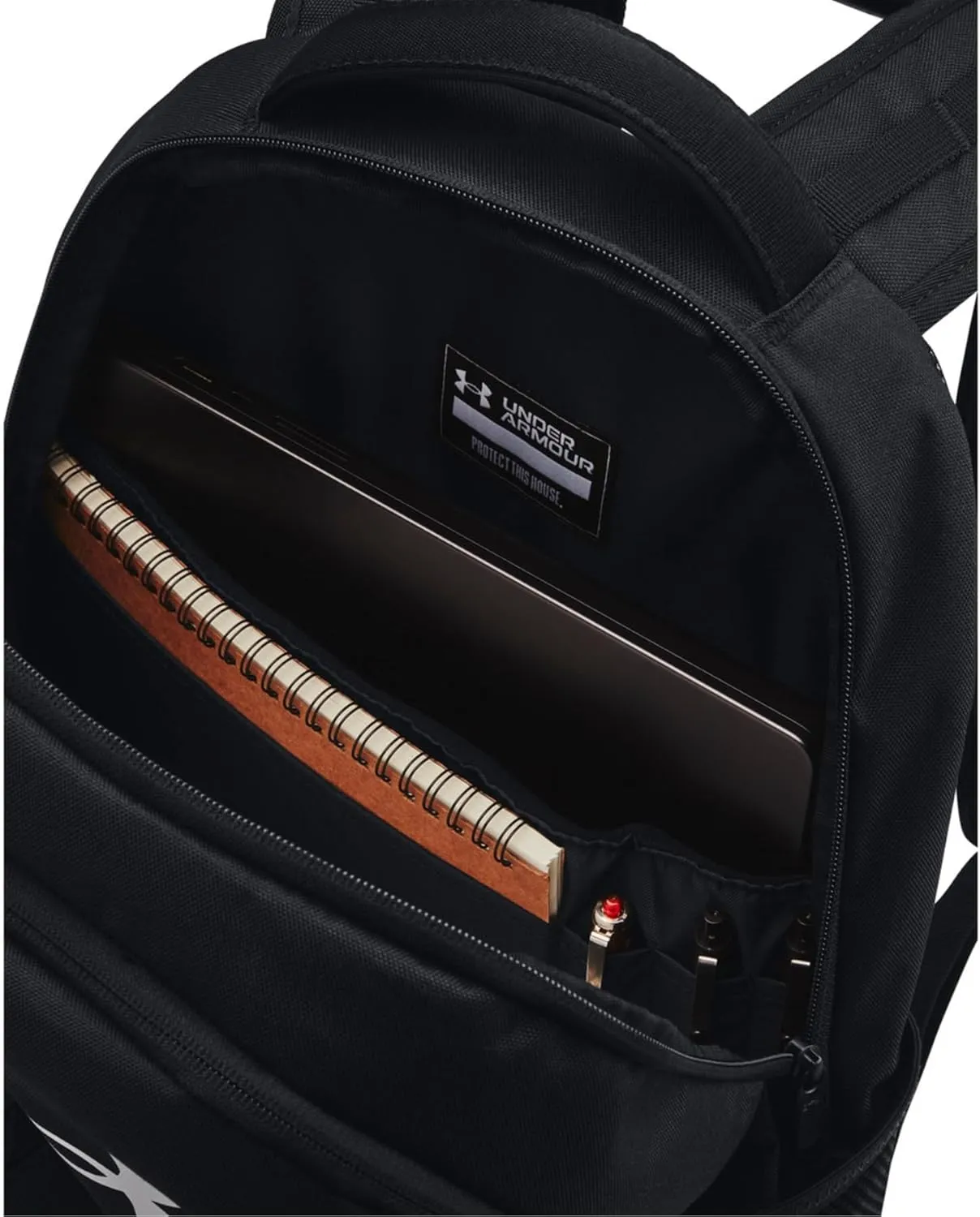 Under Armour Unisex-Adult Hustle 6.0 Backpack, (002) Black/Black/White, One Size Fits Most