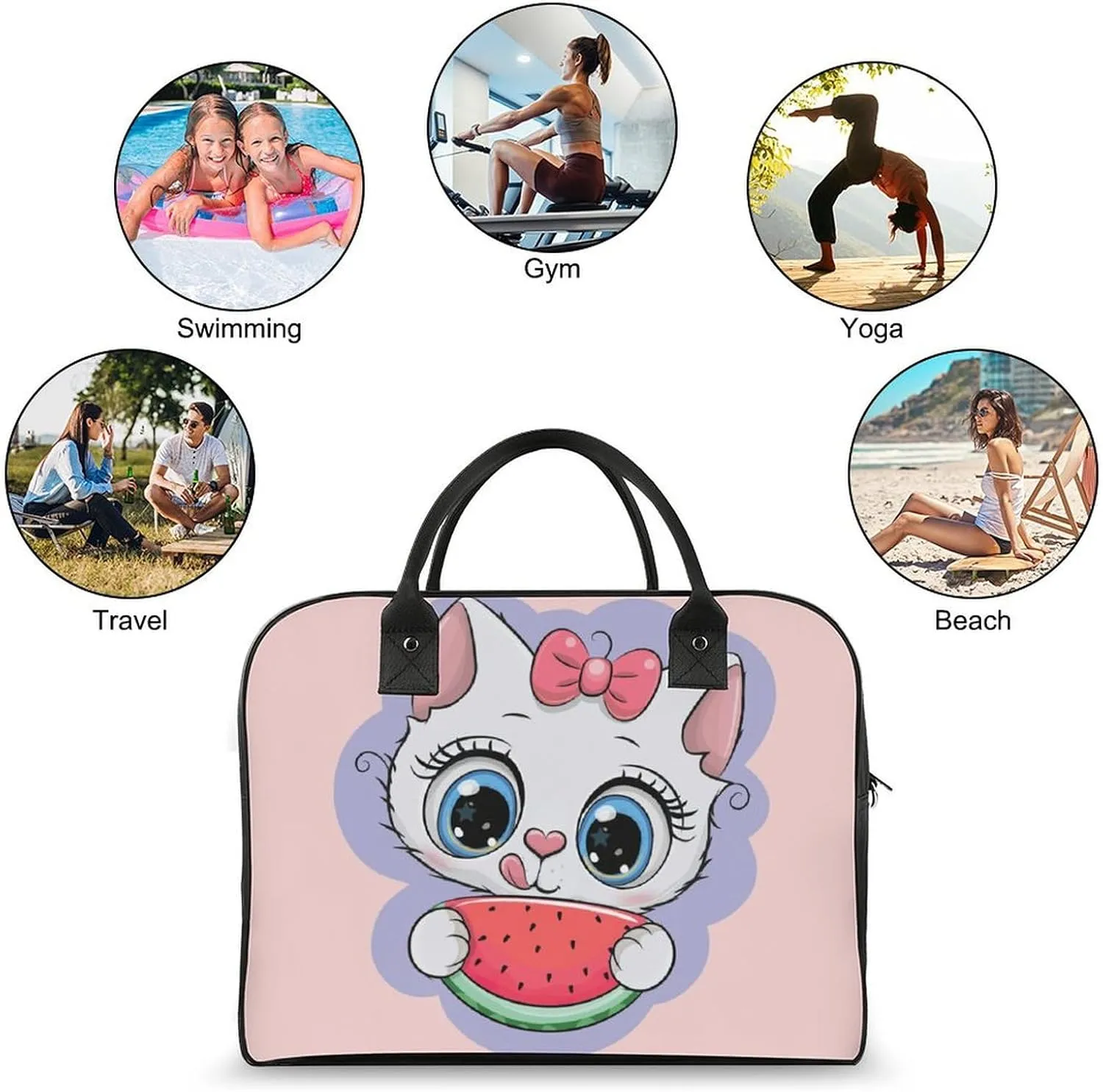 Unisex Casual Nylon Cute Panda Elegant Handbag for Traveling 13" X 19" X 8"