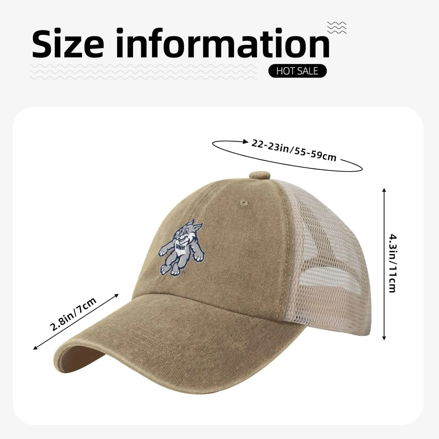 University of New Hampshire Logo Cowboy Vintage Mesh Baseball Cap - Trucker Hat with Adjustable