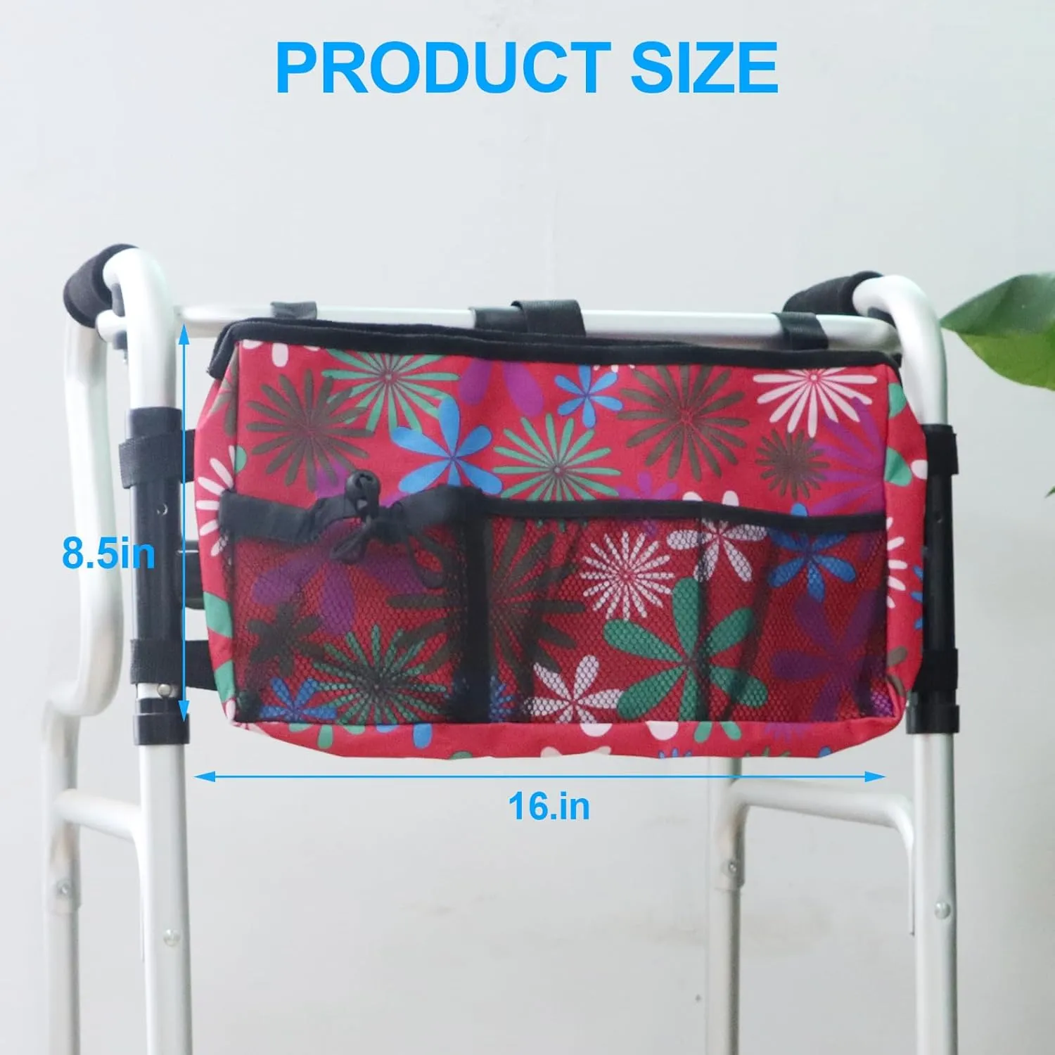 Update Walker Bag Hand Free Storage Bag Walker Attachment Handicap Basket Pouch for Rollator, Wheelchair, Folding Walkers (Red Fireworks)