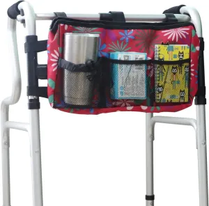 Update Walker Bag Hand Free Storage Bag Walker Attachment Handicap Basket Pouch for Rollator, Wheelchair, Folding Walkers (Red Fireworks)