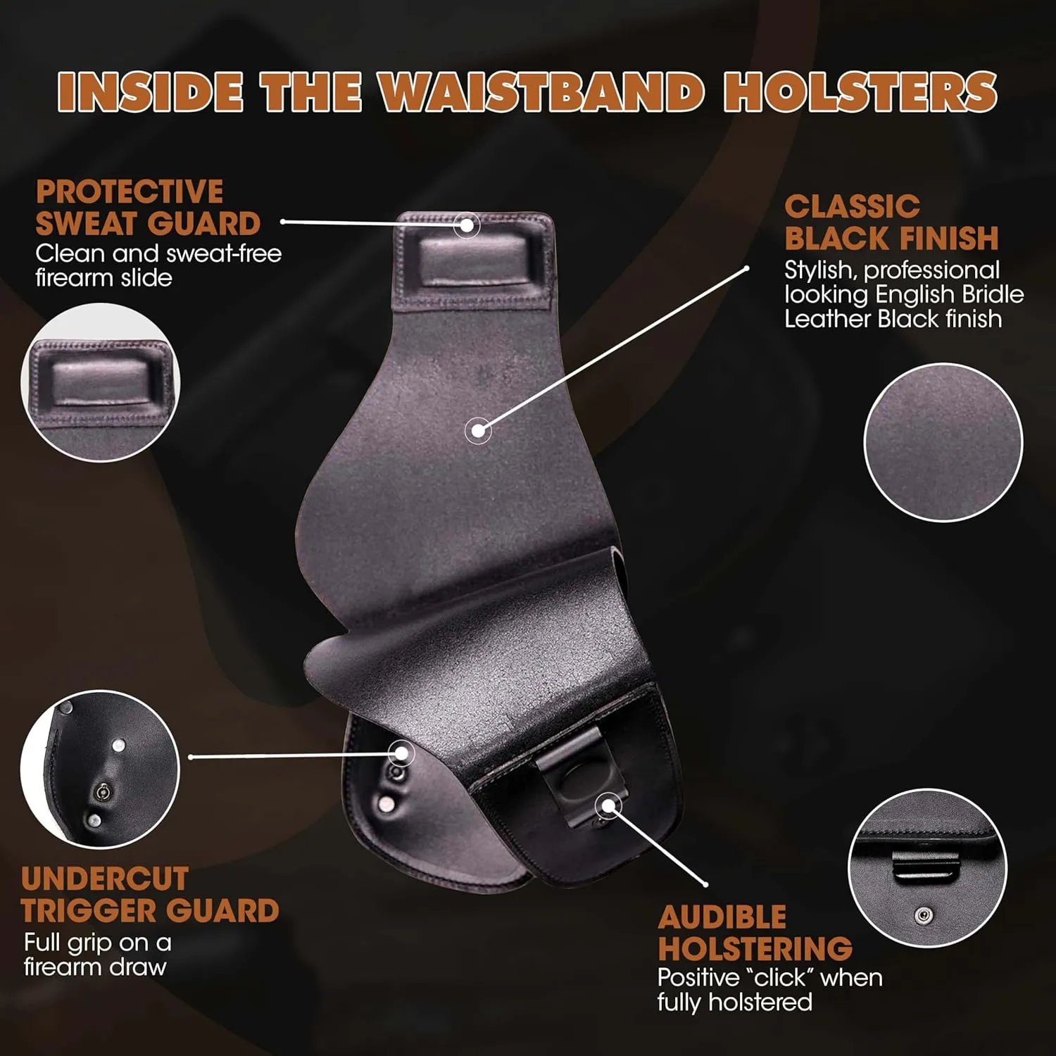 Urban Carry LockLeather G3 Gun Holster – Black | Leather/Polymer Hybrid Design with Secure 2" Clip | Fits 1911, Glock, Sig Sauer, Beretta, Smith & Wesson, Springfield & More