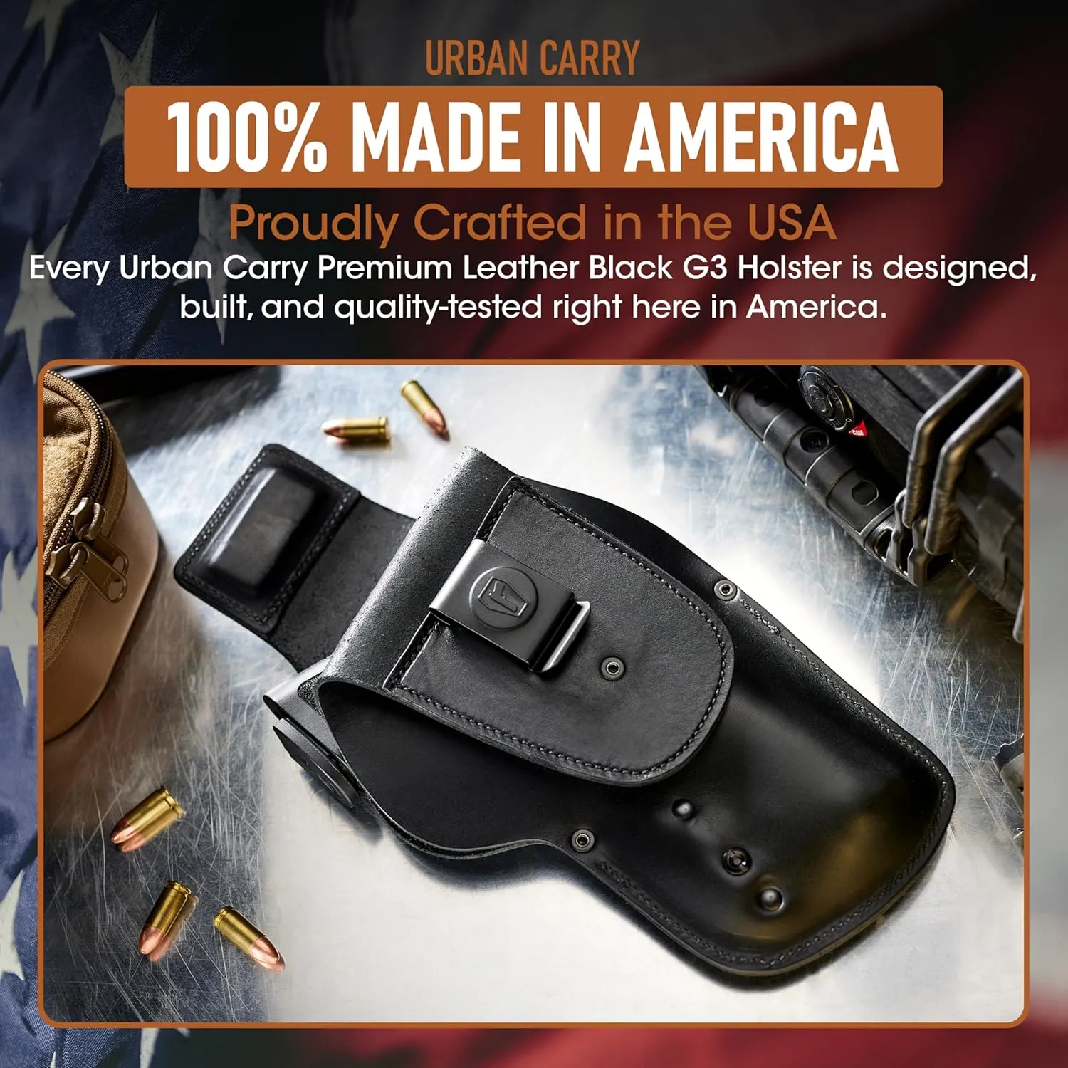Urban Carry LockLeather G3 Gun Holster – Black | Leather/Polymer Hybrid Design with Secure 2" Clip | Fits 1911, Glock, Sig Sauer, Beretta, Smith & Wesson, Springfield & More