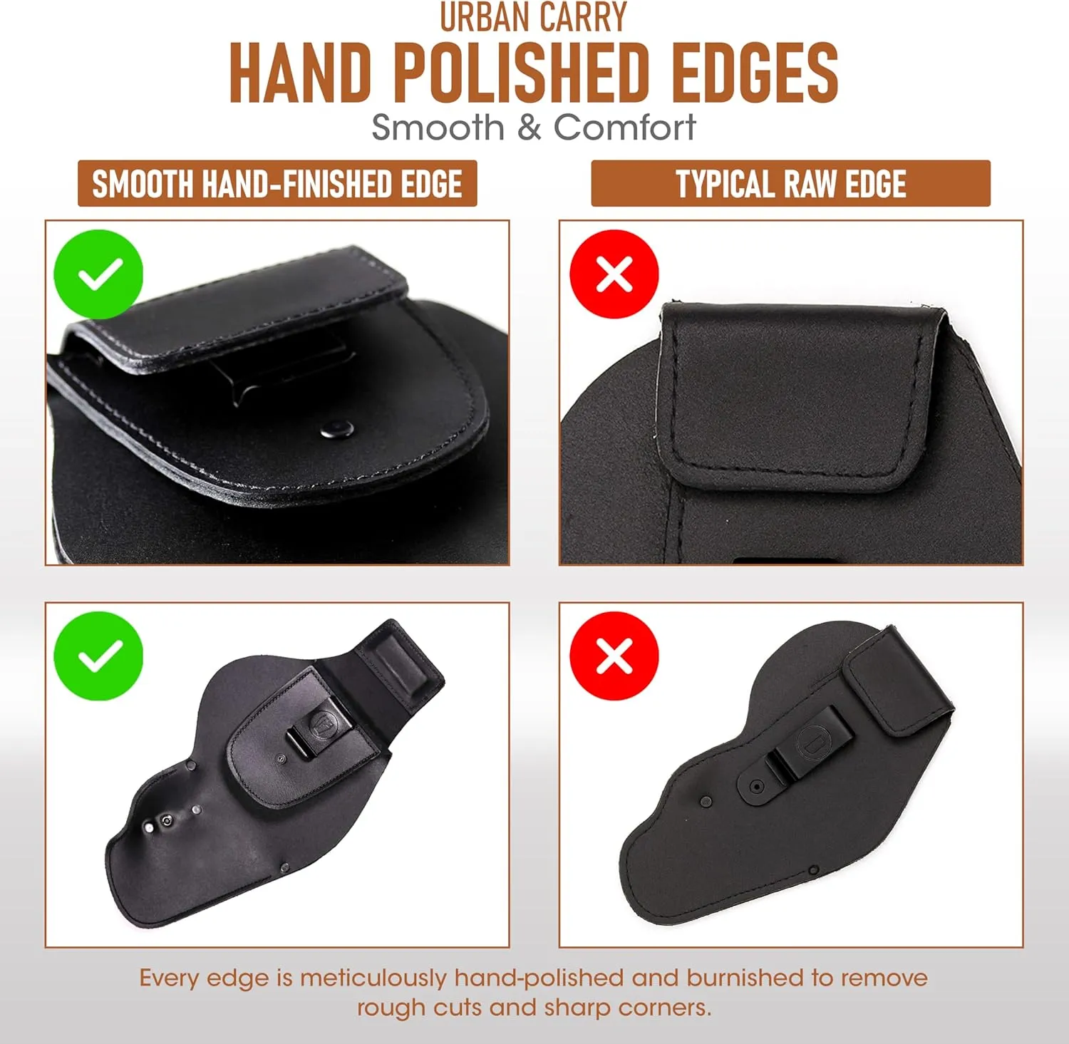 Urban Carry LockLeather G3 Gun Holster – Black | Leather/Polymer Hybrid Design with Secure 2" Clip | Fits 1911, Glock, Sig Sauer, Beretta, Smith & Wesson, Springfield & More