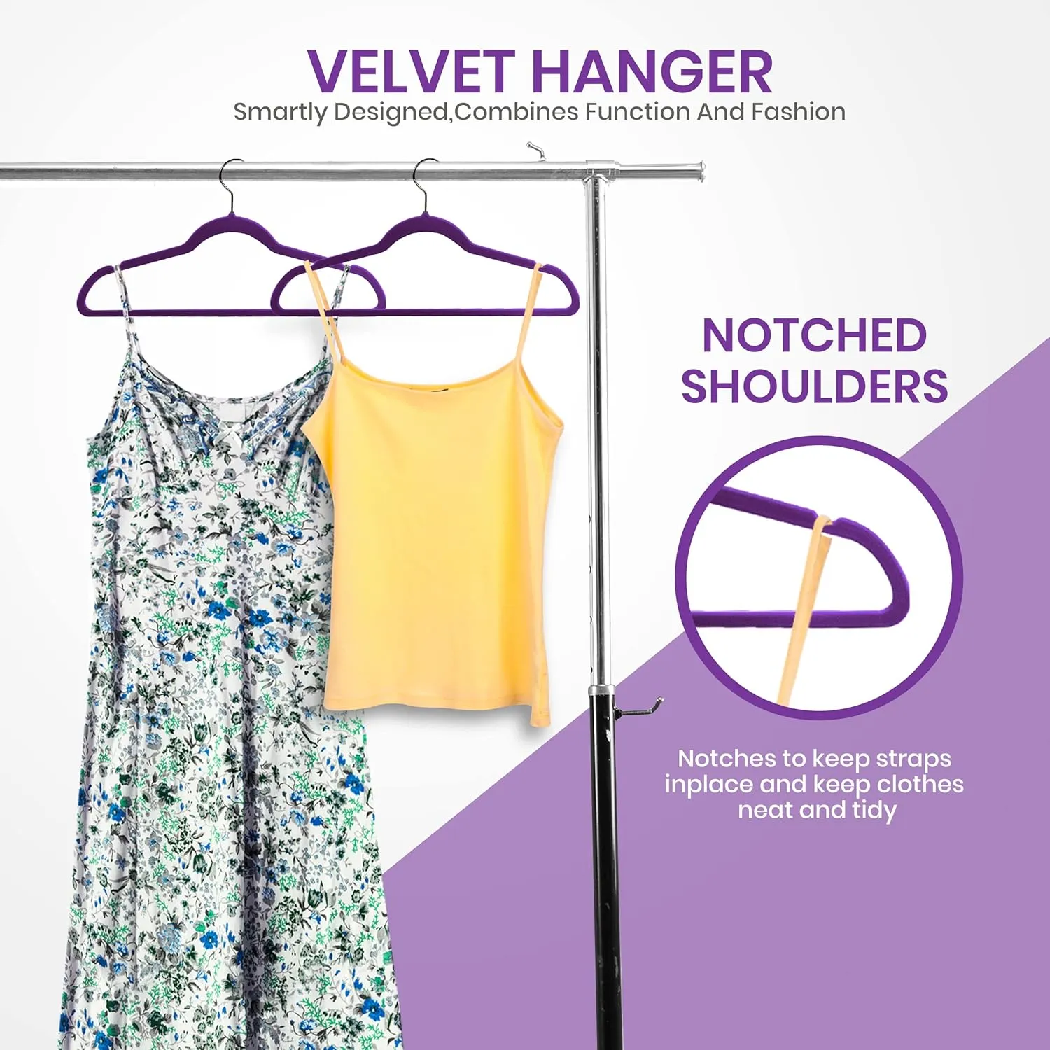 Utopia Home Velvet Hangers 50 Pack - Non-Slip Suit Hangers with 360 Degree Rotatable Hook - for Pants, Coats, Shirts & More (Purple)