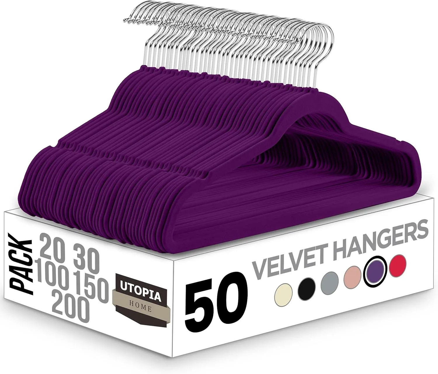 Utopia Home Velvet Hangers 50 Pack - Non-Slip Suit Hangers with 360 Degree Rotatable Hook - for Pants, Coats, Shirts & More (Purple)