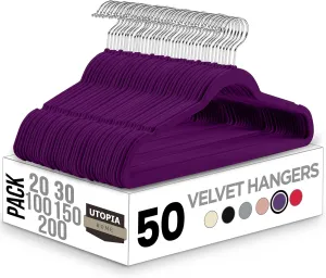 Utopia Home Velvet Hangers 50 Pack - Non-Slip Suit Hangers with 360 Degree Rotatable Hook - for Pants, Coats, Shirts & More (Purple)