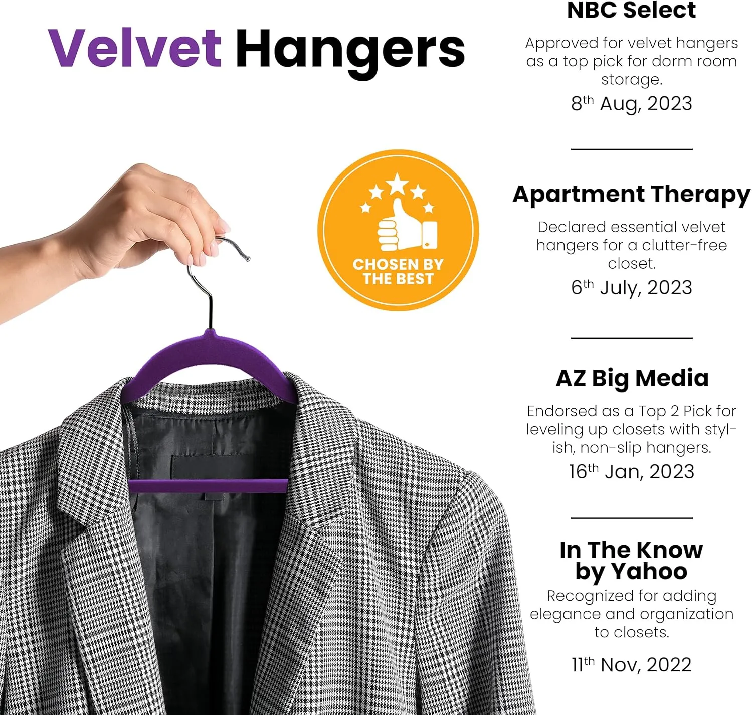 Utopia Home Velvet Hangers 50 Pack - Non-Slip Suit Hangers with 360 Degree Rotatable Hook - for Pants, Coats, Shirts & More (Purple)