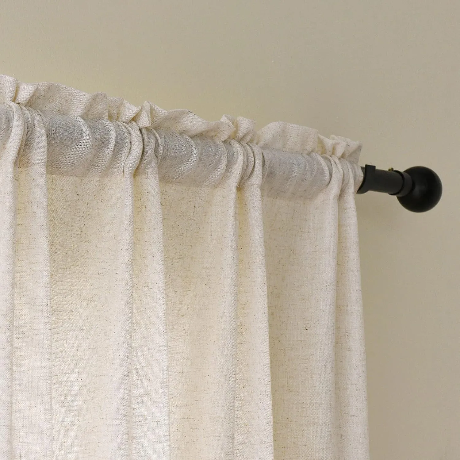 Valea Home Linen Curtains Panel 63 inch Long Light Filtering Rod Pocket Crude Drapes for Bedroom Living Room Farmhouse Window Treamtment Panels, Natural, 1 Panel