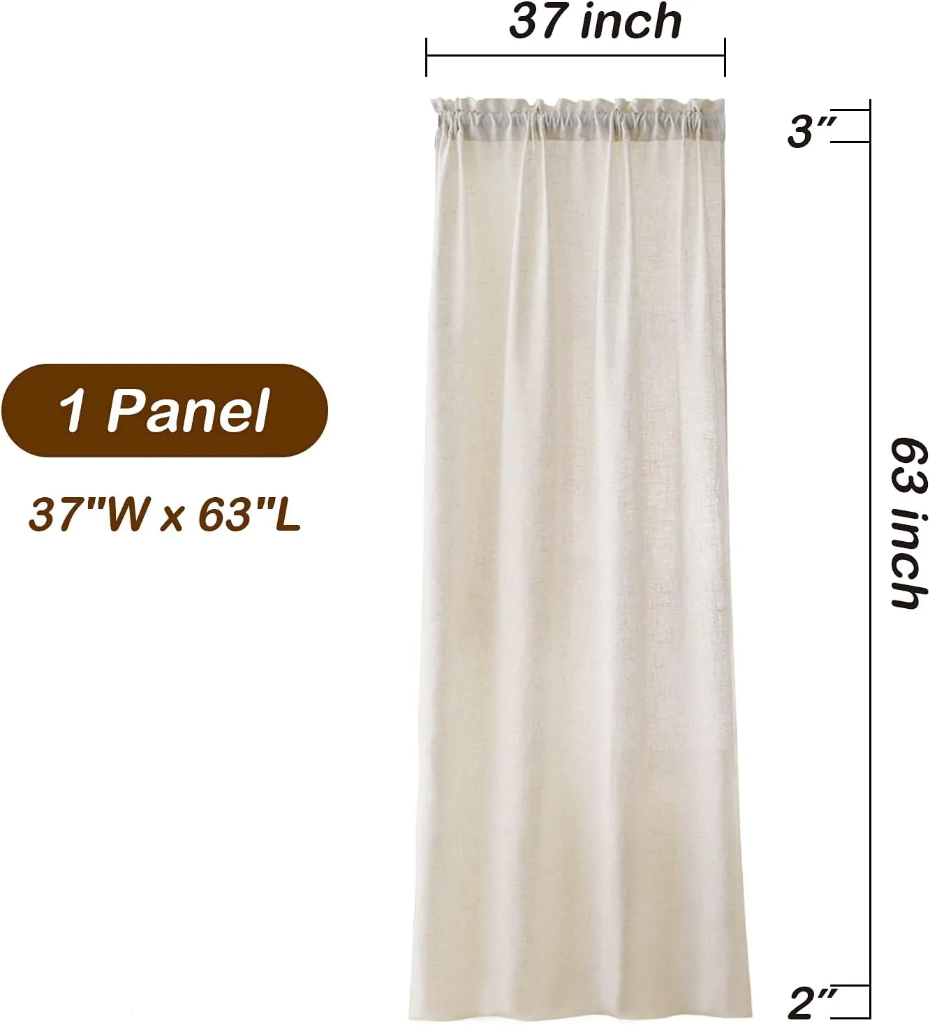 Valea Home Linen Curtains Panel 63 inch Long Light Filtering Rod Pocket Crude Drapes for Bedroom Living Room Farmhouse Window Treamtment Panels, Natural, 1 Panel