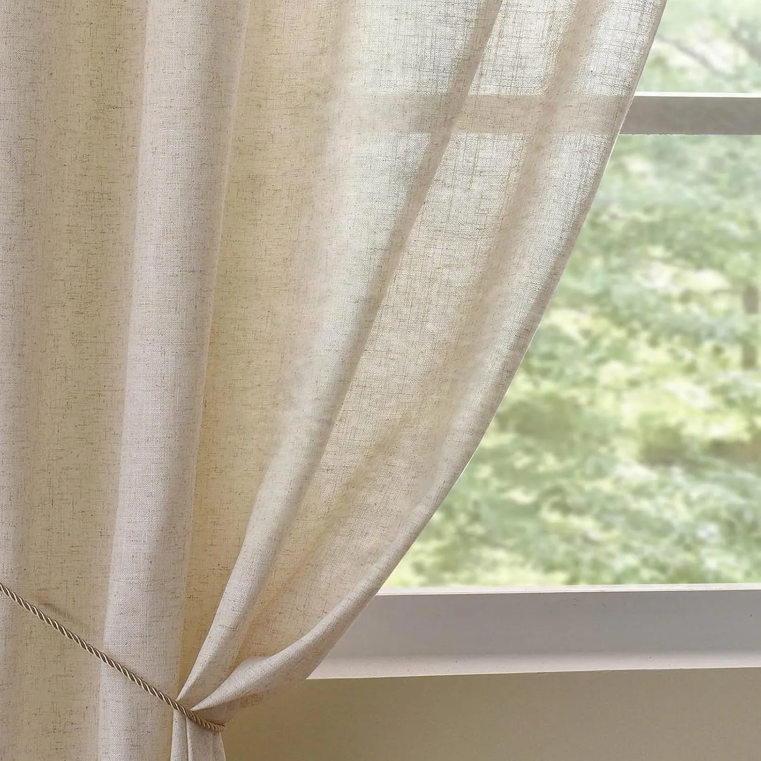 Valea Home Linen Curtains Panel 63 inch Long Light Filtering Rod Pocket Crude Drapes for Bedroom Living Room Farmhouse Window Treamtment Panels, Natural, 1 Panel