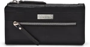 VALENCHI Leather Wallet For Women RFID Blocking Slim Minimalist Ladies Long Clutch Purse Organizer Credit Card Holder Slots with Zipper Pocket (Black Nappa)
