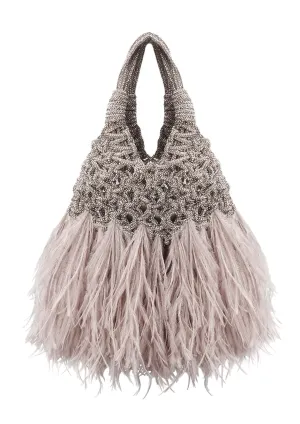 Vannifique Mini Plumed Crystal-Studded Woven Handbag